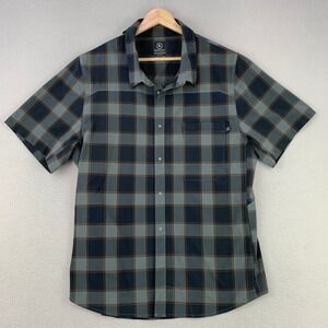 Short-Sleeve Plaid Button-Down Shirt - Gray/Blue